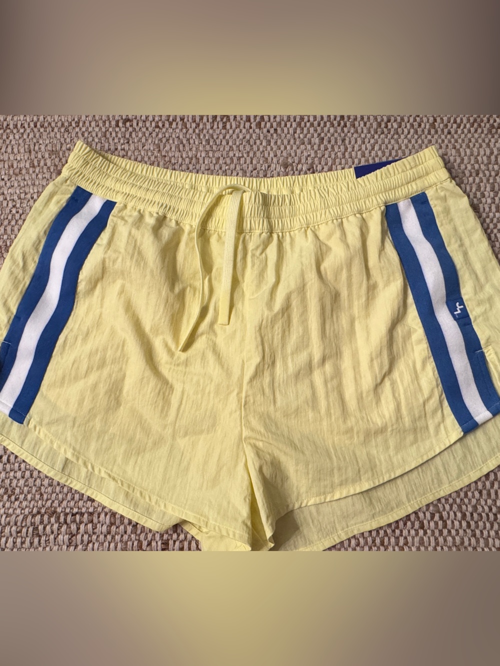 JoyLab Yellow Athletic Shorts with Blue and White Side Stripes